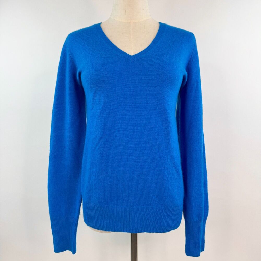 Nordstrom Women Halogen 100% Cashmere Cobalt Blue V Neck Sweater L Quiet Luxury